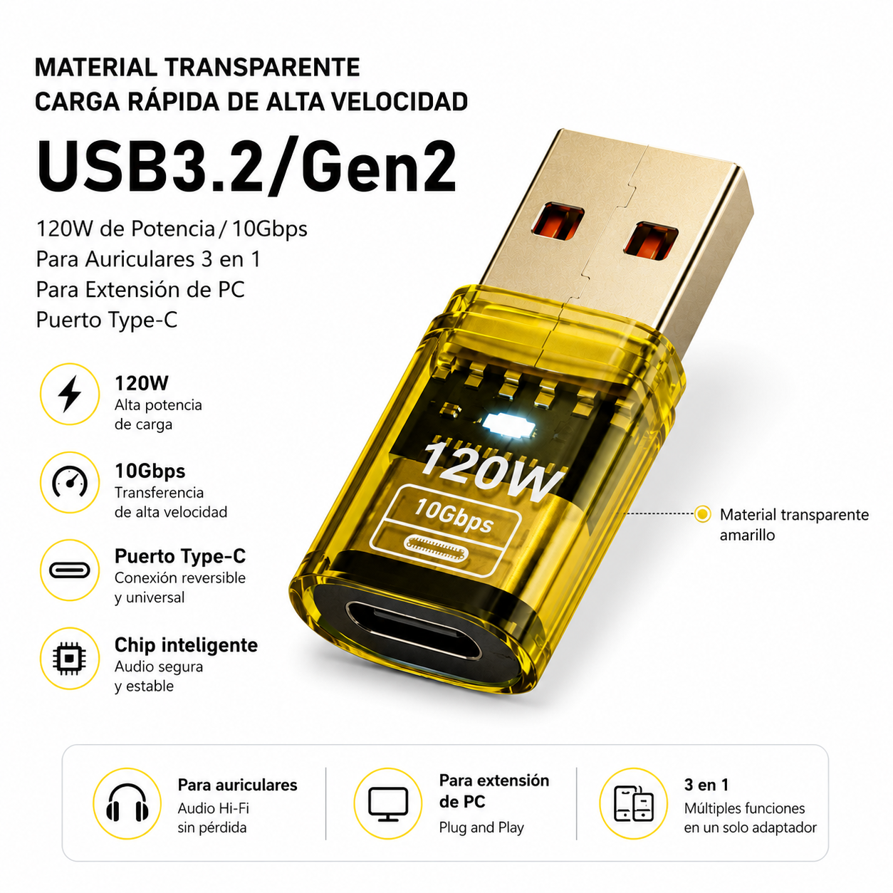 Mini Adaptador Tipo C a USB 3.0