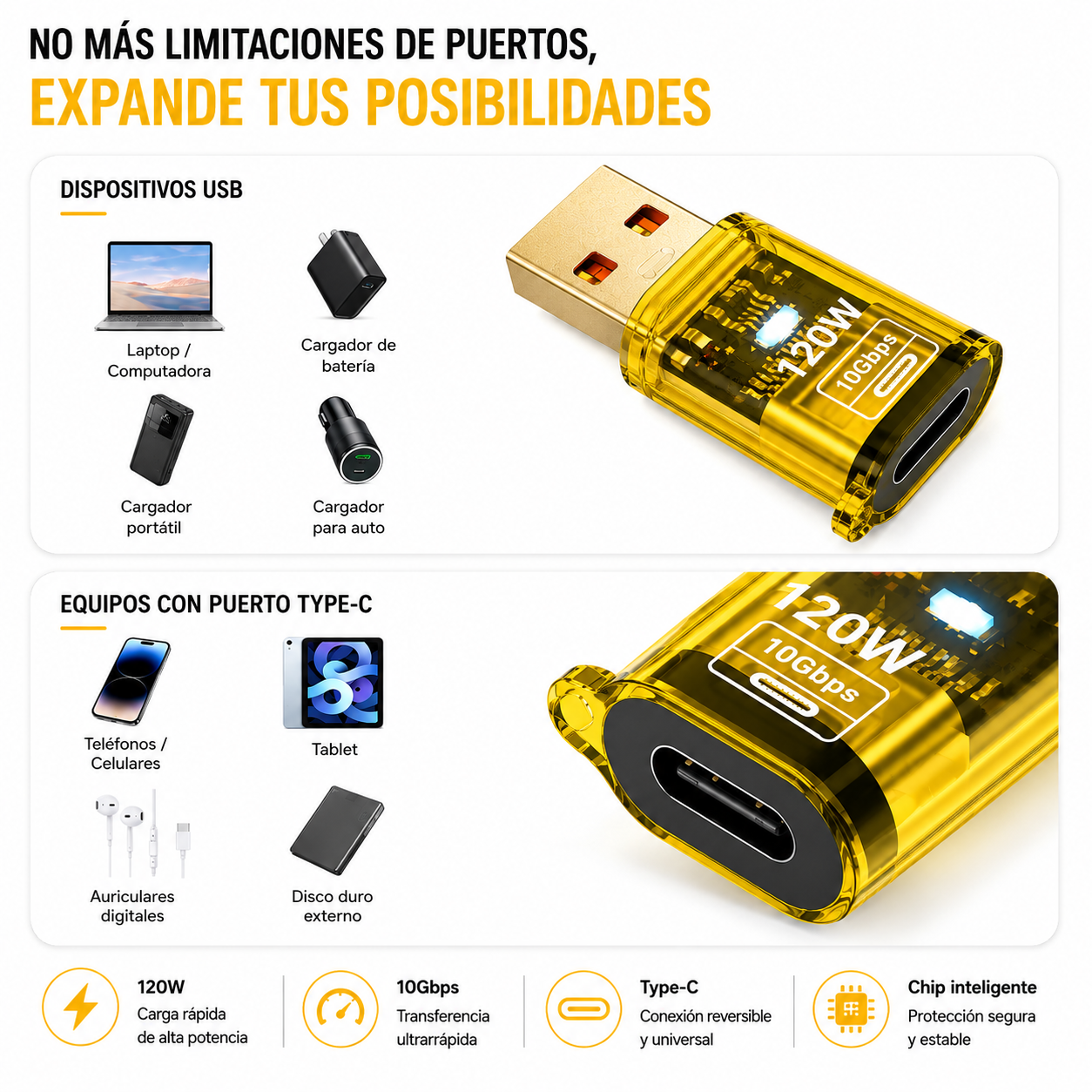 Mini Adaptador Tipo C a USB 3.0