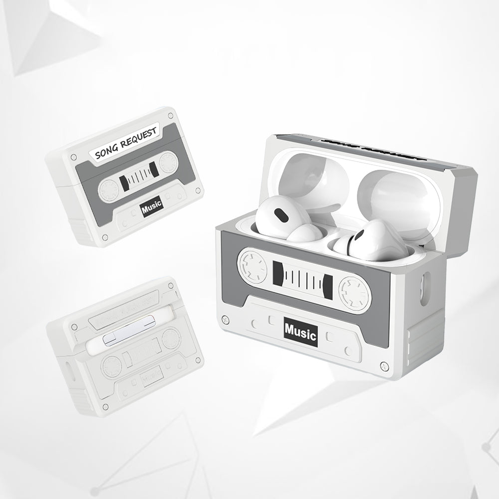 Case AirPods Pro 2 Retro - Diseño Cinta Cassette, Protección y Estilo - Gris