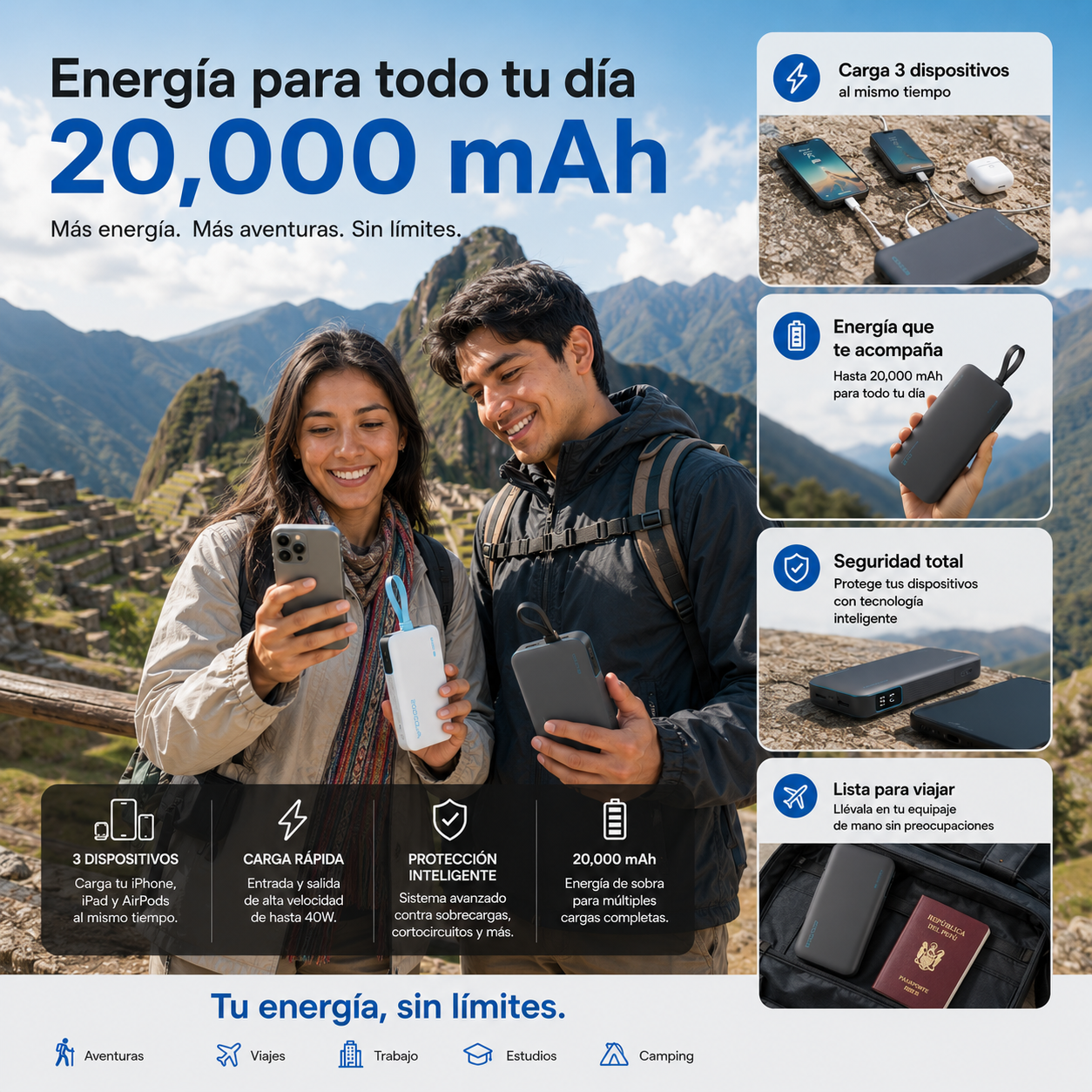 POWER BANK 20000MAH 45W CARGA RÁPIDA USB-C IDEAL PARA IPHONE 17 - CUKTECH CP25